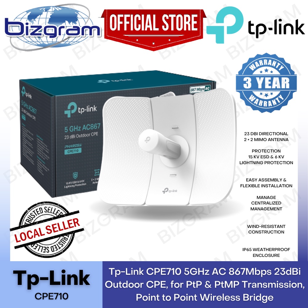 TpLink CPE710 5GHz AC 867Mbps 23dBi Outdoor CPE, for PtP & PtMP