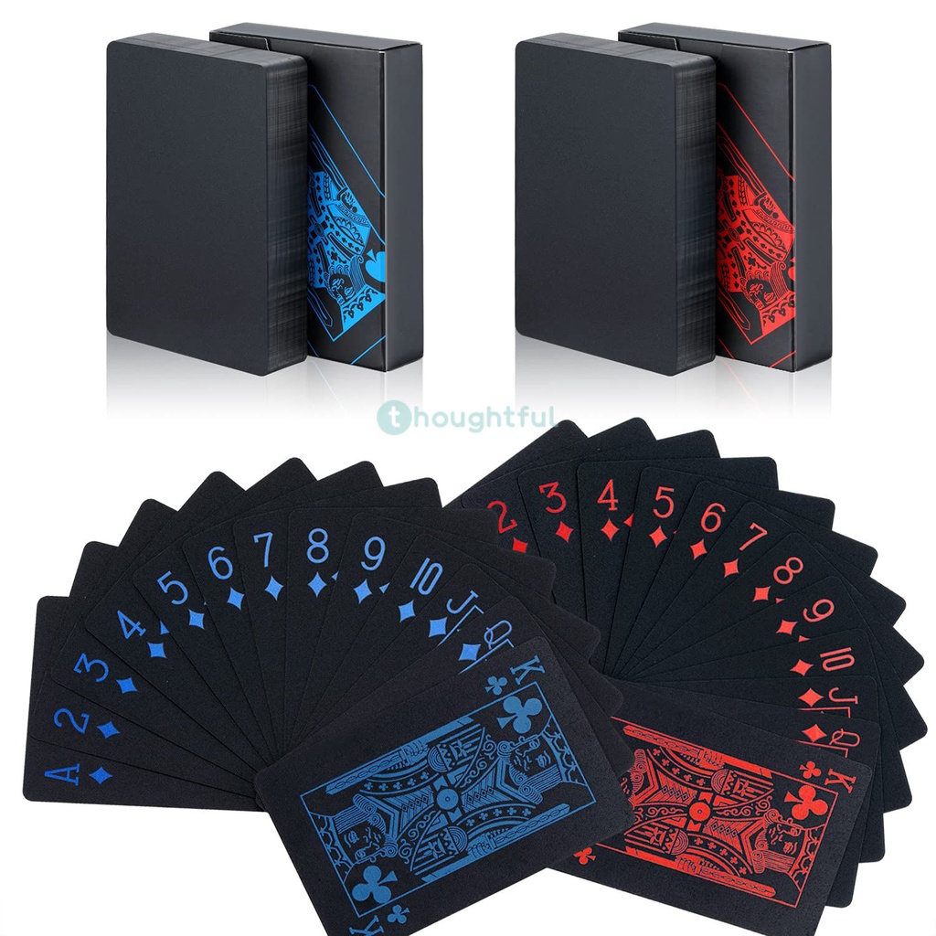 54PCS/Set Waterproof PVC Playing Card Set Black Plastic Classic Poker ...