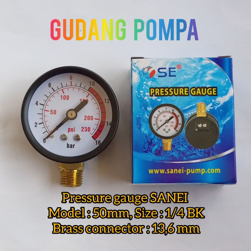 Pressure gauge SANEI 1/4 BK/Water Pump Pressure gauge 1/4 BK Shopee