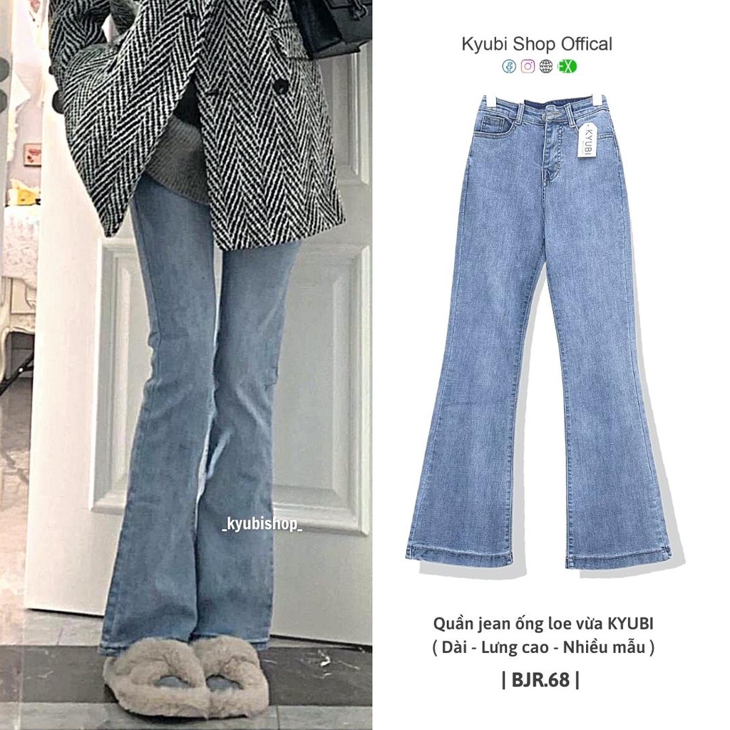 Kyubi Korean style light blue Retro high waist flared jeans for women ...