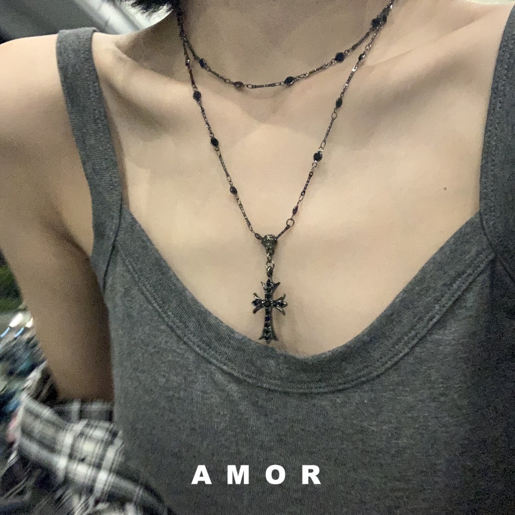 Y2K Chrome Hearts Cross Pendant Double layered Cross Pendant Necklace Dark Spice Subculture Shopee Singapore