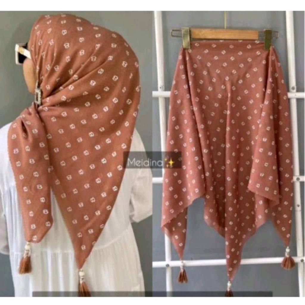 JILBAB SEGI EMPAT MOTIF 8 TASSEL MUTIARA / SEGIEMPAT LASER VOAL OSKARA POMPOM - Gambar 4