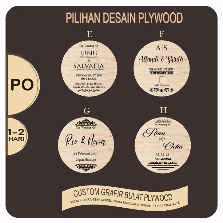 Hiasan Box Mahar Kayu Grafir Bulat Rustik DIY - Gambar 4