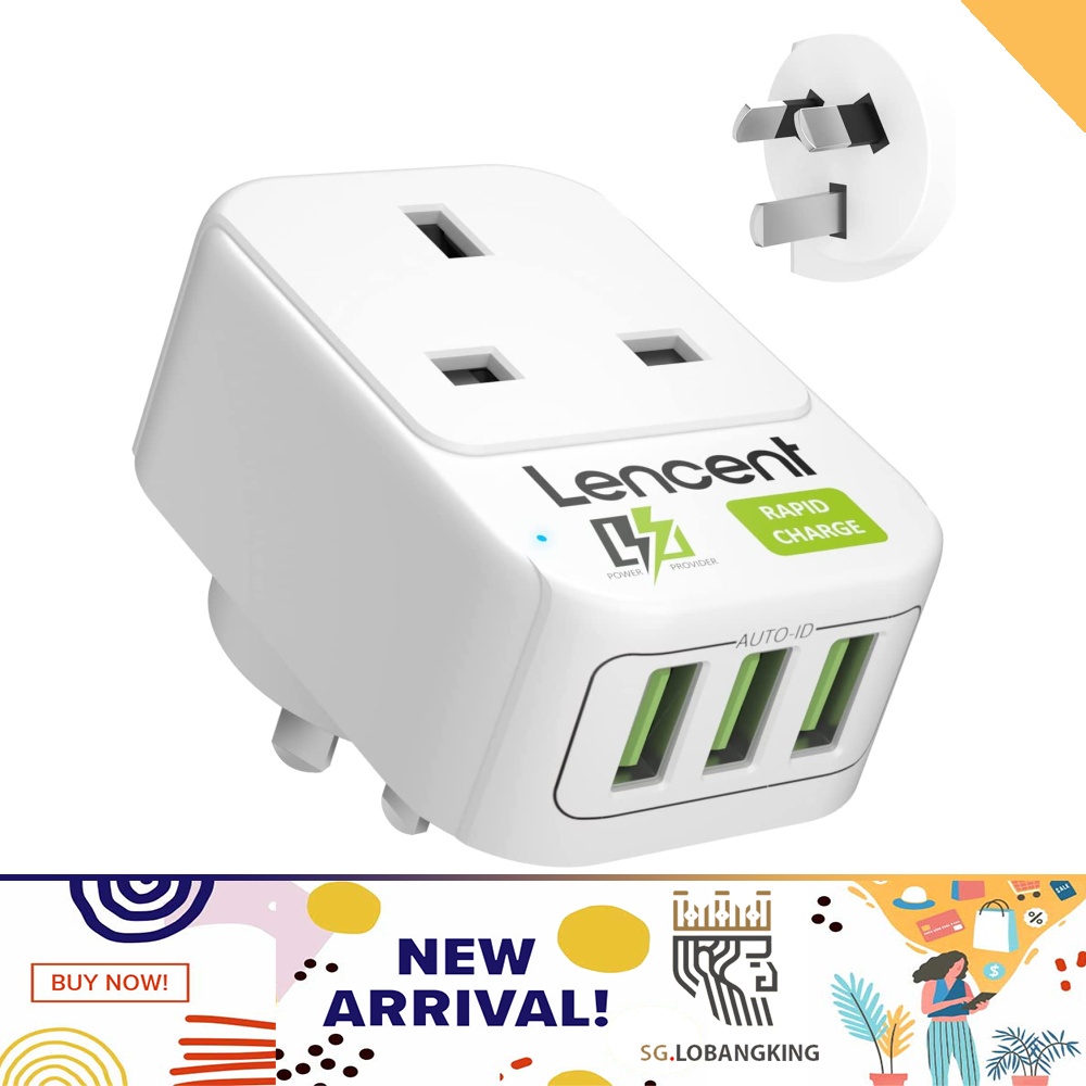 [instock] UK to Australia China Plug Adapter with 3 USB Ports, LENCENT