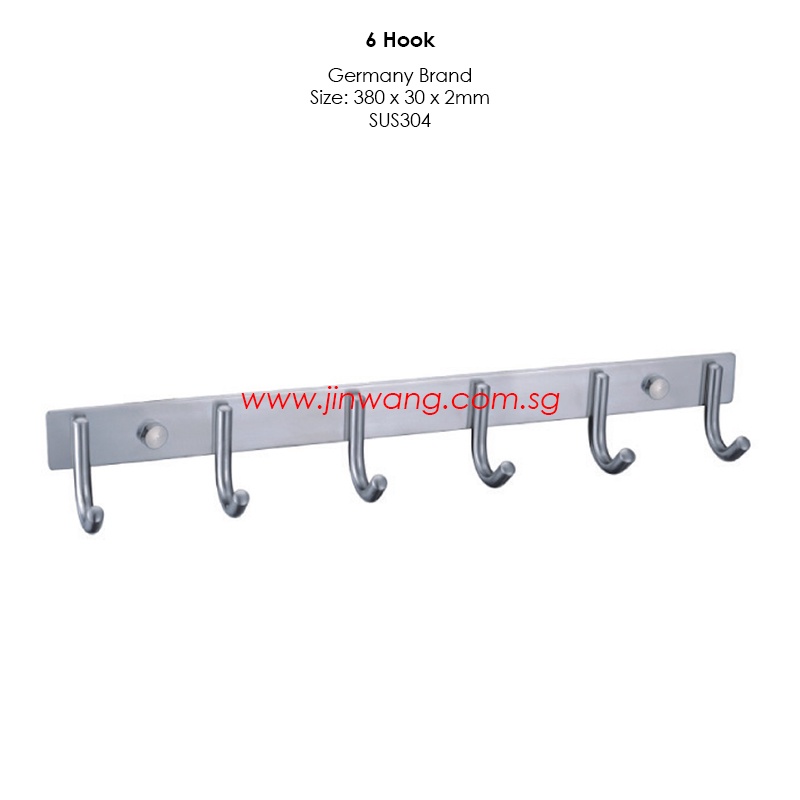 Singapore Stainless Steel 304 Robe Hook Set 6 Hooks B11856 Brush