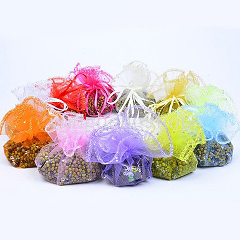 25pcs/set 26cm Round Organza Bag with Sequins Wedding Candy Packaging ...