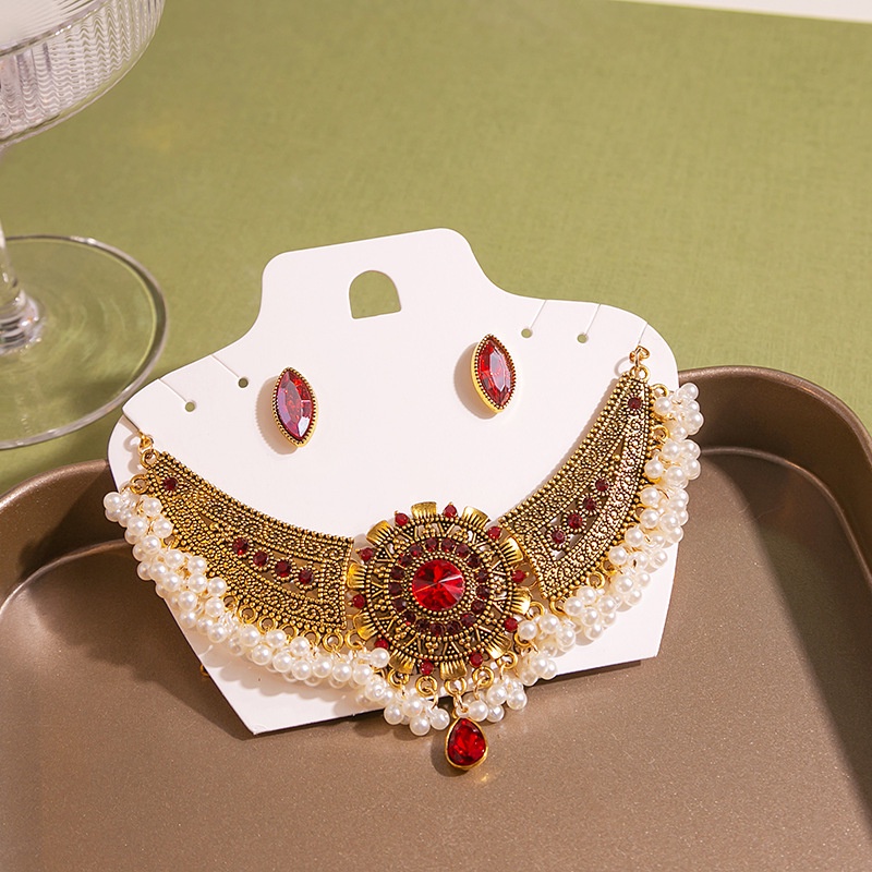 Indian Luxury Elegant Crystal Wedding Jewelry Set Women Vintage Water Drop Earring Necklace Set Gold Color Bijoux Bride Shopee Singapore