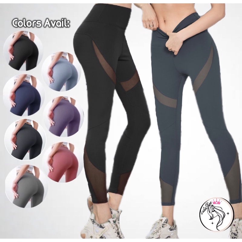 (SG INSTOCKS)YOGA PANTS/RUNNING PANTS WITH MESH STRIPES HIGH WAIST(EUROPEAN) PEACH PUSH UP BUTTOCK