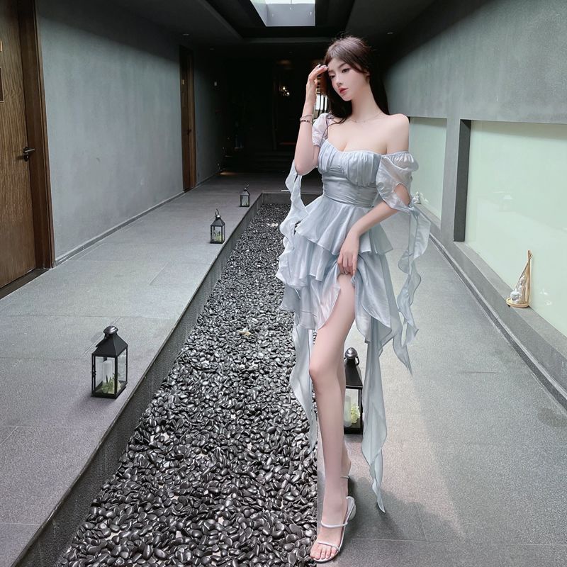 11.20 Stunning Dress Women's Clothing 2022 Light Luxury Classy Celebrity Sexy Square Neck Women 2022 Ruffled Princess Puffy Skirt Trendy