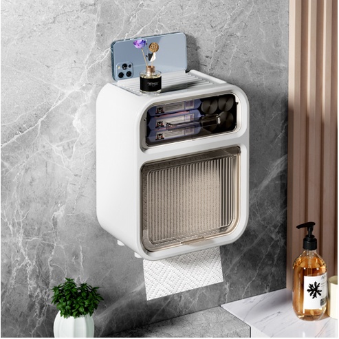 Waterproof Toilet Paper Box Free Punching 2 in 1 Toilet Paper Holder ...