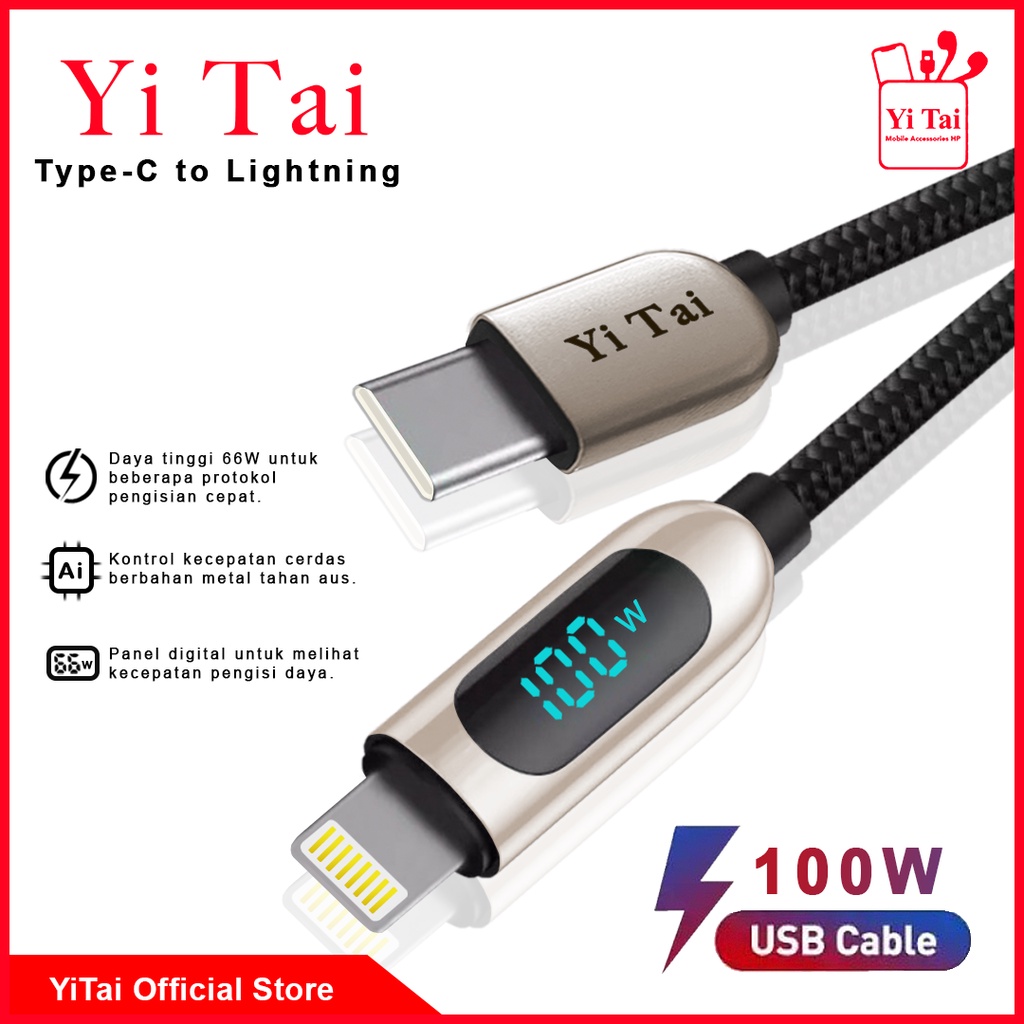 YI TAI - Kabel Data Type C Ke Lightning PD100W Super Fast Charging