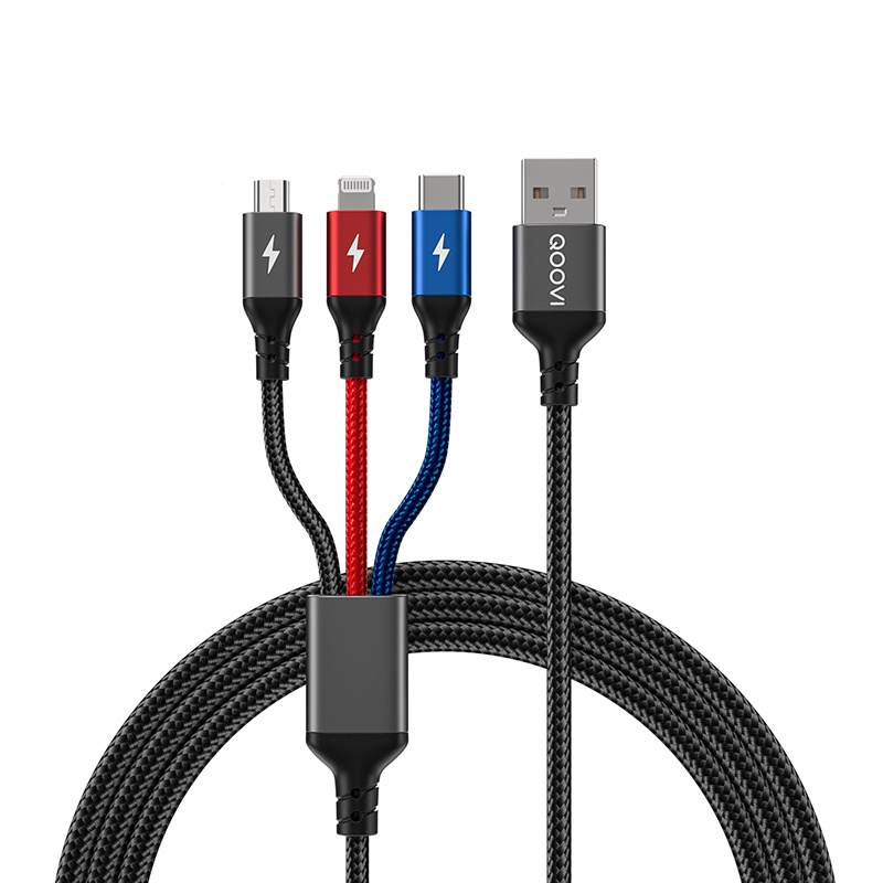 QOOVI 3 In 1 USB Cable Fast Charging Micro USB Type C Cable Fast Charge