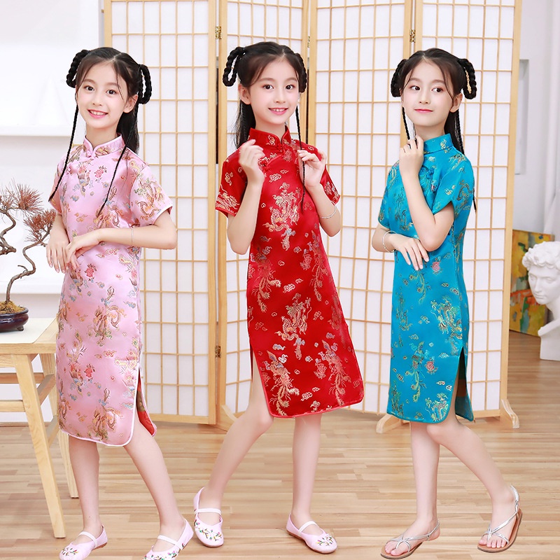 0 15 Years Kids Baby Girls Chinese Traditional Costume Clothes Dress Cheongsam Chinese New Year Clothes Shopee Singapore