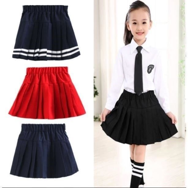 Preppy Style Primary School Uniform Short Skirt Dark Blue Girls Pleated