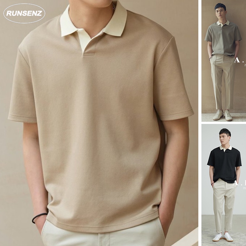 Korean Style Casual Short Sleeve Polo Shirt Men Plain Loose Fit ...