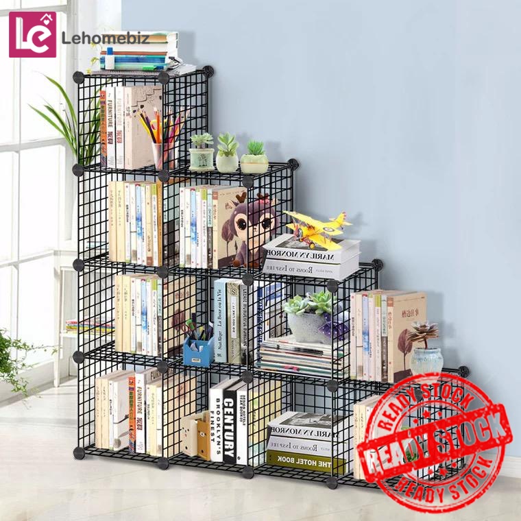 LEHOME DIY Boltless Storage Rack Cube Grid Wire Wardrobe Shelves Bookshelf Organizer