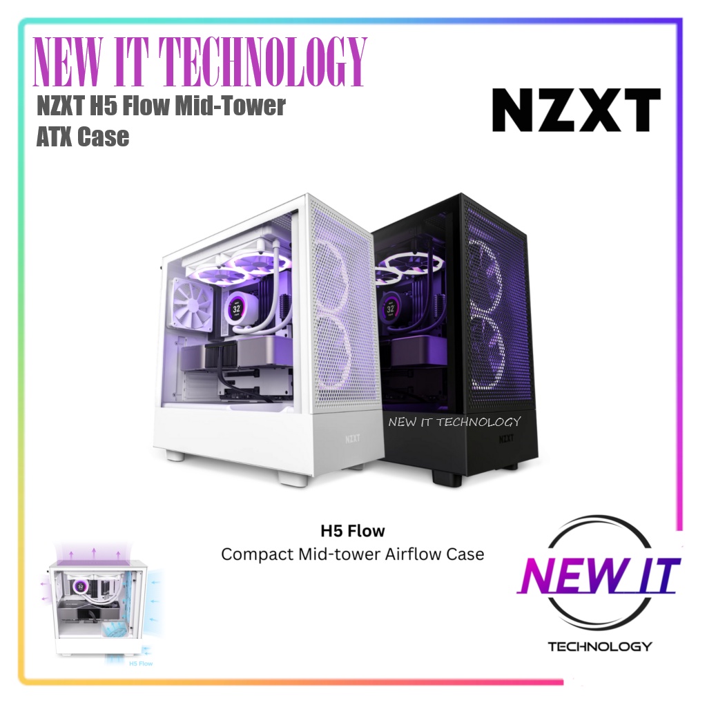 NZXT H5 Flow Compact Mid-tower Desktop PC Gaming Airflow ATX PC Desktop ...