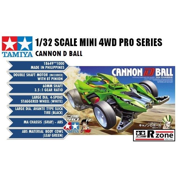 Mini 4WD Tamiya 18649 Pro Series Canon D Ball - Châssis MA, échelle 1/32 | Voiture De Course Miniature à Monter, Idéale Pour Les Collectionneurs Et Courses