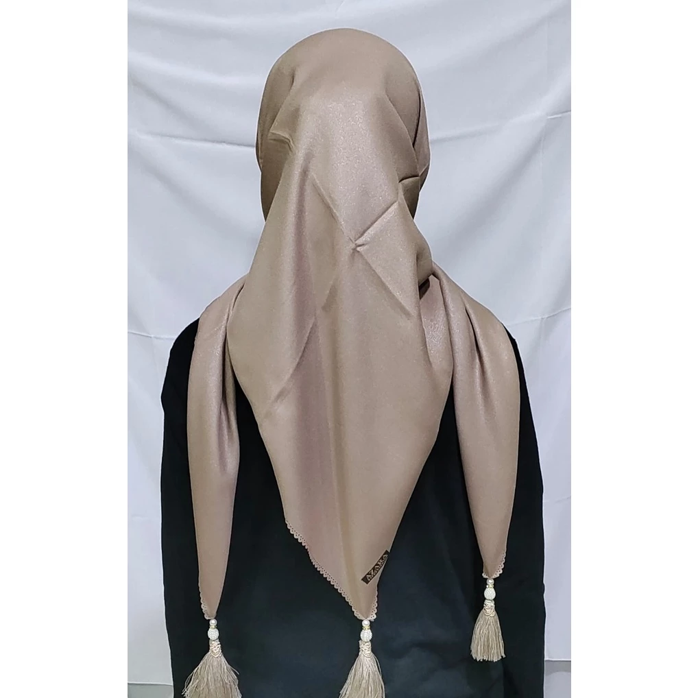 JILBAB SEGI EMPAT SINAR AZARA JAMBUL  / SEGI 4 TASSEL MUTIARA / HIJAB SEGI EMPAT LASERCUT POMPOM - Gambar 3
