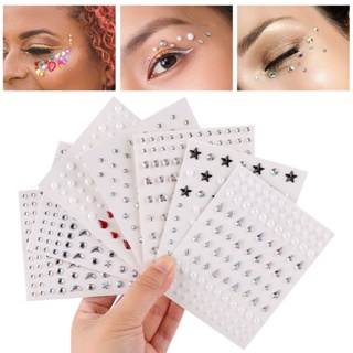 7 Sheets White Pearl Eyes Face 3D Self Adhesive Nail Rhinestones Temporary  Tattoo Flat Back Bling Gems Jewels Stickers for Makeup Face Eye Hair DIY