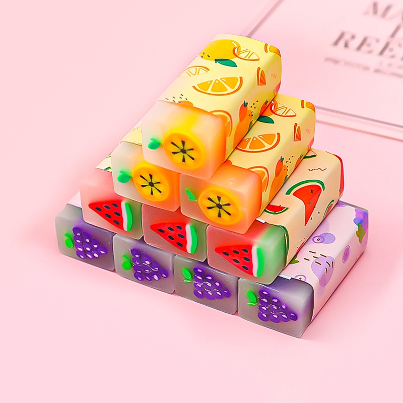 3 Pcs Cartoon Fruit Series Erasers for Kids Nontoxic Nonsmell Less