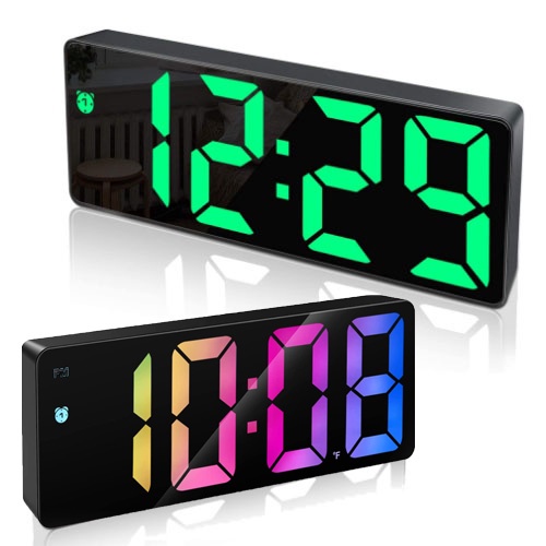 LED Digital Alarm Clock Mirror Surface Night Light Thermometer