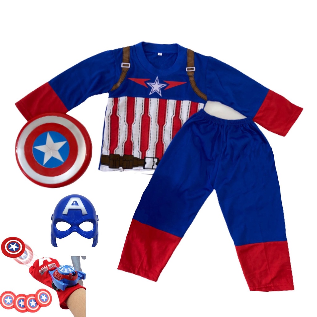Superhero Captain America costume for boys, complete package, shield — free download