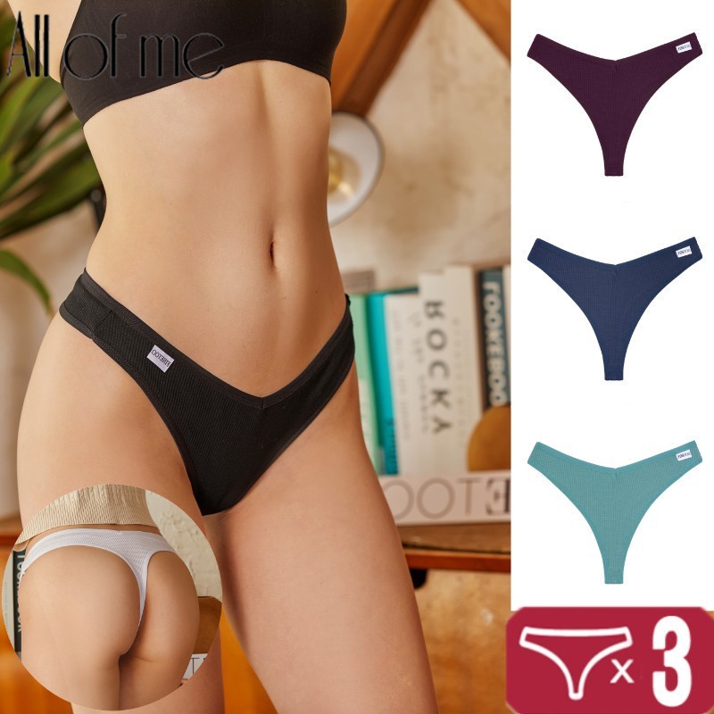 All Of Me 3pcs Set Women Cotton Thongs Sexy Waffle G String Female Low