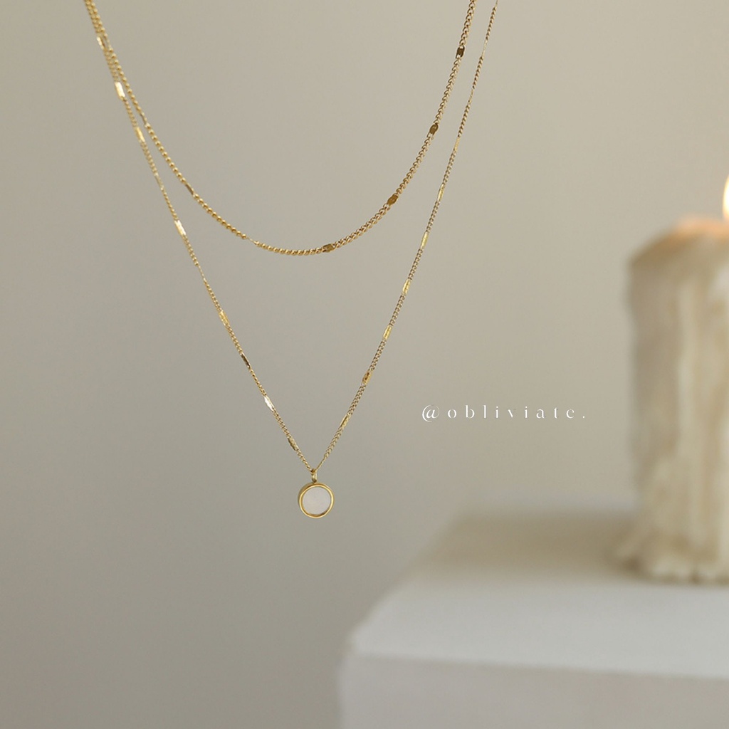 2 Layers Chain A Set Natural Shell Pendant Necklace • 18K Gold Waterproof Non Tarnish Jewelry • 316L Stainless Titanium Steel Necklaces for Women  NL130