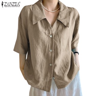 ZANZEA Women Long Sleeve Stripe Shirt Casual Loose Tops Button Up