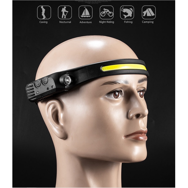 Sensor Headlamp COB LED Head Lamp Flashlight USB Rechargeable Fishing