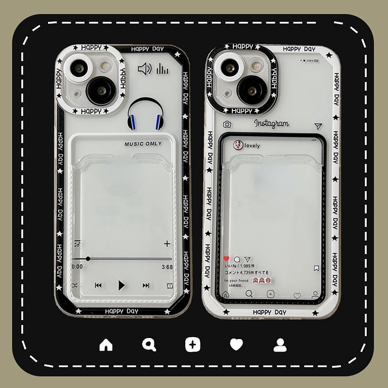 Card Holder Phone Case Compatible For IPhone 14 Plus 13 12 11 Pro Max X Xs XR 8 7 Plus Casing Simple Style Player Earphone Soft TPU Clear With Wallet Card Holder Back Cover
