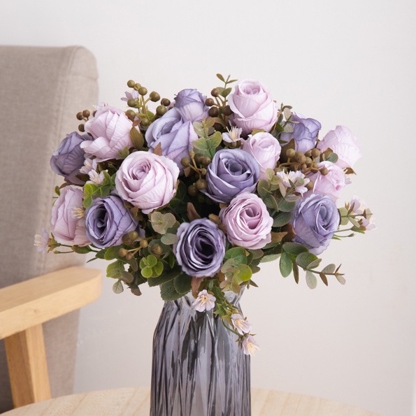 Artificial Classic Rose Berry Eucalyptus Decoration Wedding living Room Table Decor Gifts Cake Decor