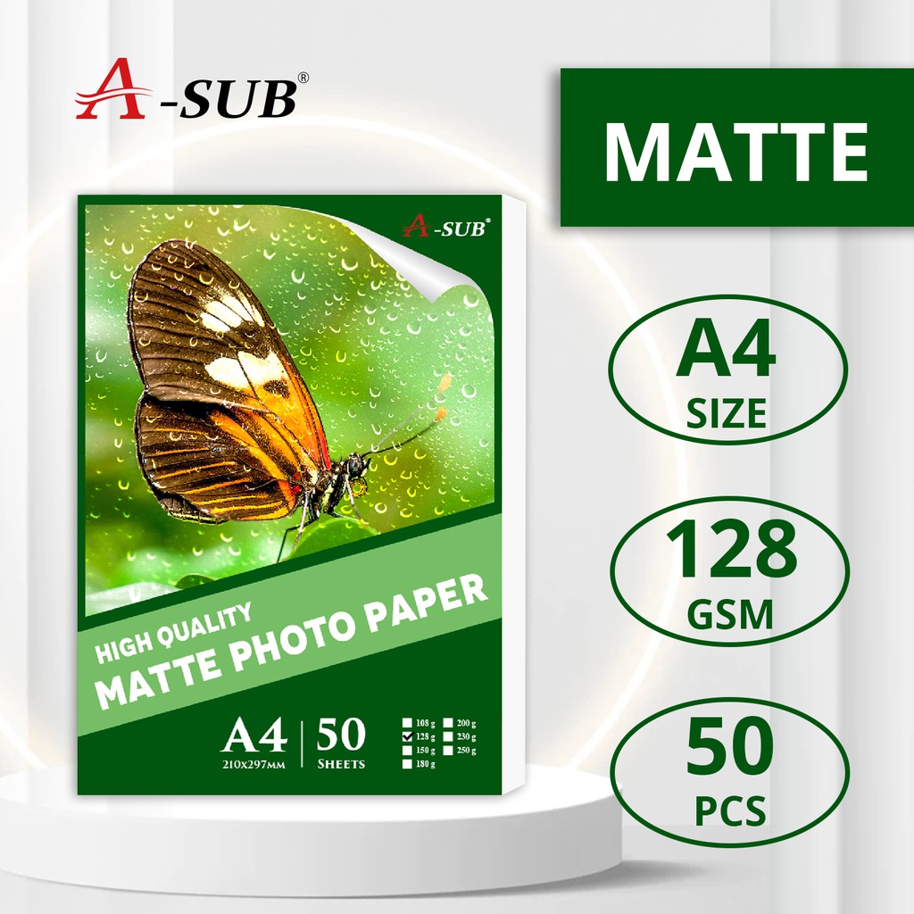 【Matte 128gsm】A-SUB Matte Photo Paper 128gsm Matte Inkjet Paper 50pcs ...