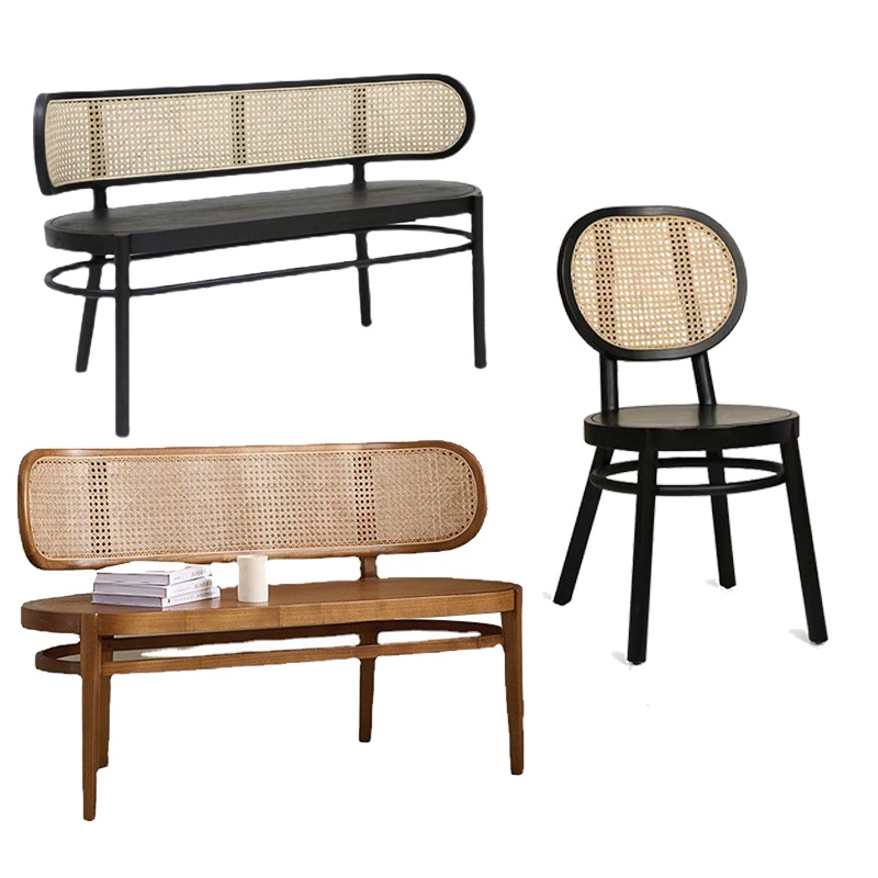 GC Rattan Chair French Dining Chair Solid Wood Double Chair Log Bench ...