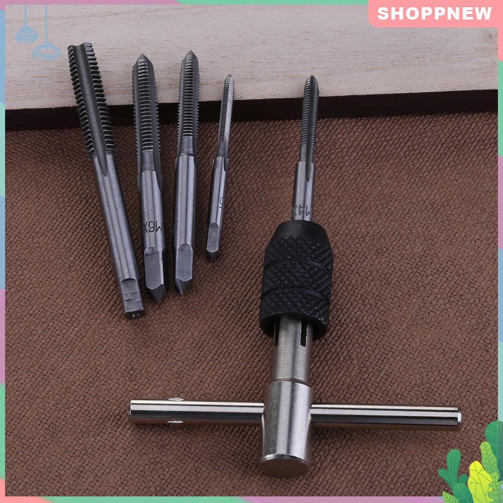 6pcs/set T-type Machine Screw Thread Tap Wrench M3/M4/M5/M6/M8 Tap Set DIY Tool Kit