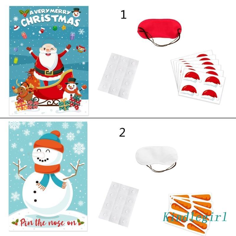KING Christmas Party Games Pin the Nose on Snowman Pin the Hat on Santa