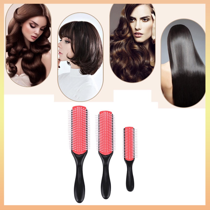 9 Rows Detangling Hair Brush Denman Detangler Hairbrush Scalp Massager Straight Curly Wet Hair 8443