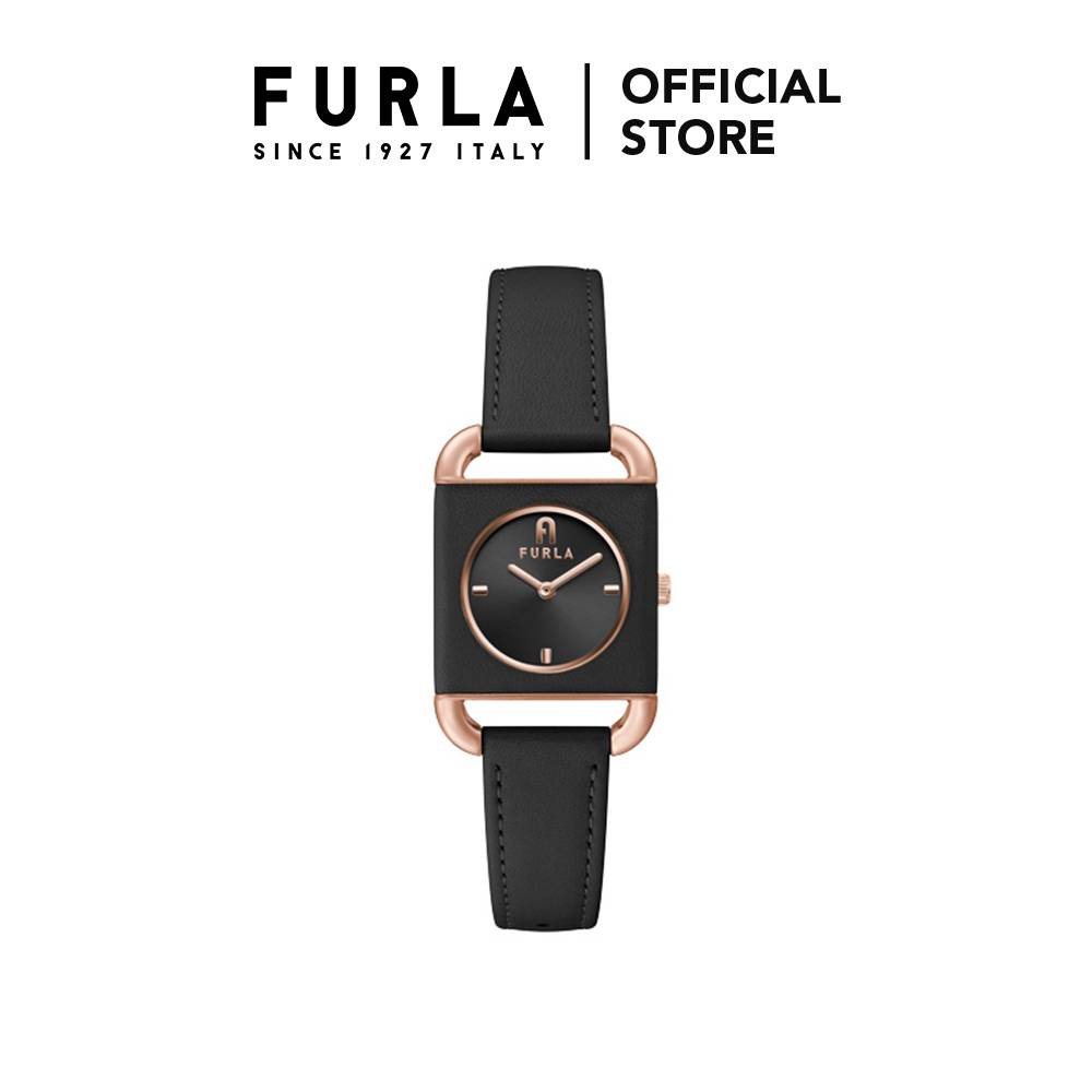 FURLA ARCO SQUARE Rose Gold Tone Case Black Dial Watch