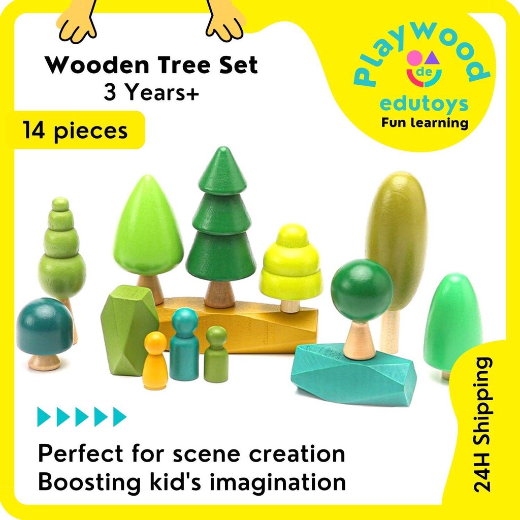Nature Wooden Tree Block Forest Ornaments Toy Pretend Play Scene ...