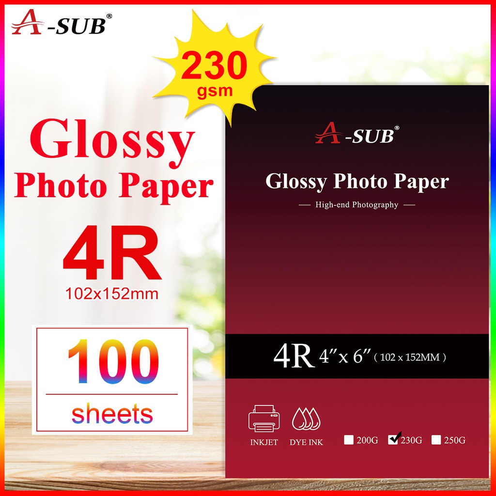 Great Quality Photo Printing Paper Glossy Inkjet Best Picture 4x6'' 10x15cm  4R Size 100 Sheets Weight 230gsm for All Inkjet Printers 