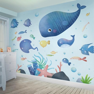 Cartoon Animal Wall Stickers Children's Room Layout Wallpaper Ocean Theme  Decoration Self-Adhesive