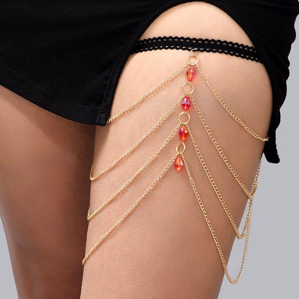 Jewelry Multi layers Leg Body Chain Stretchy Bikini Body Accessories Thigh Chain for Woman Party Gold Color Sexy Accessories Valentine s Day Gift