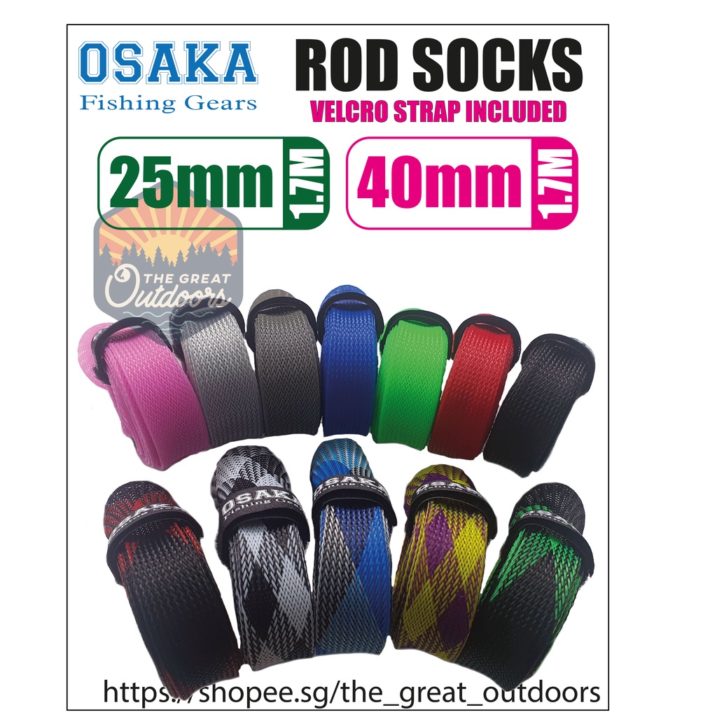 OSAKA ROD SOCKS rod protector with Velcro Strap Ideal for Spinning or  Baitcast Fishing Rod.