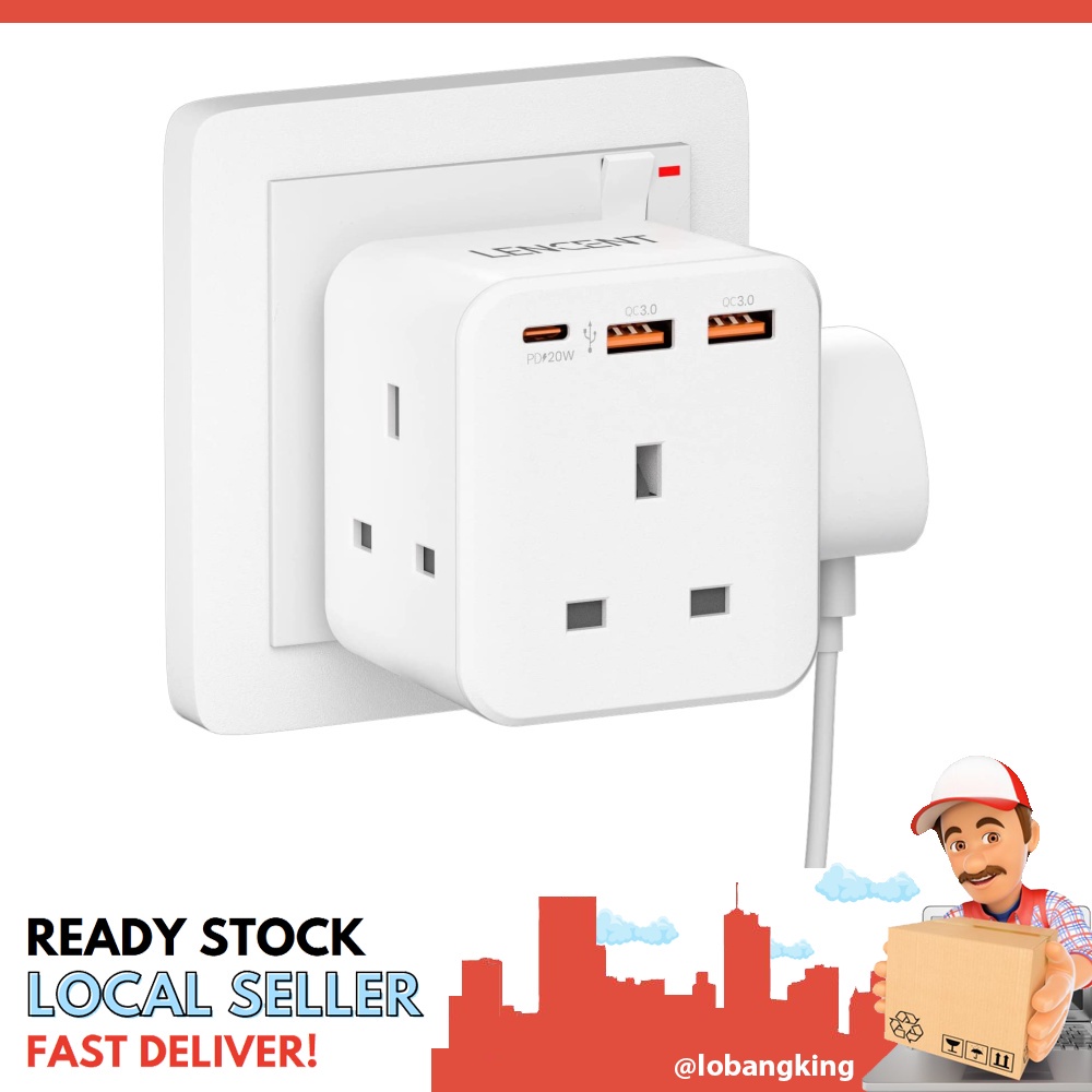 [sgstock] LENCENT Multi Plug Extension, 3 Way 3 Plugs Socket adapter, 6