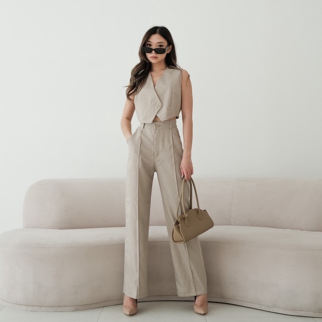 [Guarantee] Khloe VEST SET/Women's Suits/Women's Clothing Sets/Women's Pants Suits/VEST/Women's VEST/Women's BLAZER Sets