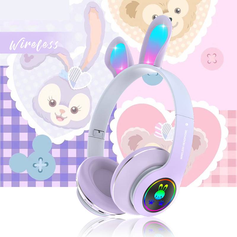 Wireless Headphone Flash Light Cute Rabbit Stereo Foldable With Mic Tf ...