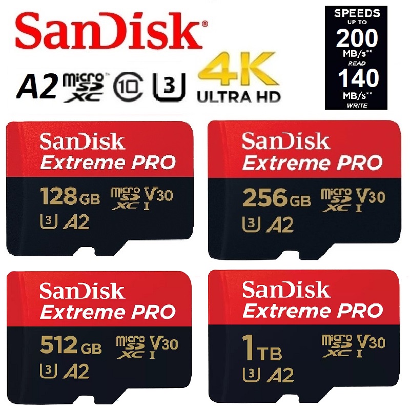 SanDisk Extreme Pro 256GB 512GB 1TB 200MB/S A2 MicroSD Micro SD Card ...