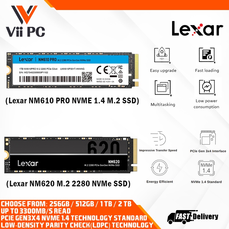 LEXAR NM620 256GB / 512GB / 1TB / 2TB SSD - M.2 NVME v1.4 - up to 3300MB/s Read, Internal SSD storage LEXAR NM620 256GB / 512GB / 1TB / 2TB SSD - M.2 NVME v1.4 - up to 3300MB/s Read, Internal SSD storage