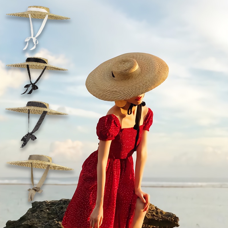 Straw Hat Vintage Wide Brim Fedora Sun Hat For Women Beach Wide